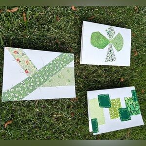St Patties Day cards Handmade Green and White Greeting Cards with fabric